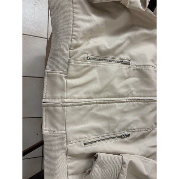 Nine West Xxl Imitation Leather Crop Jacket cream Color W/ Pockets~Full zip~ XXL - Picture 5 of 7